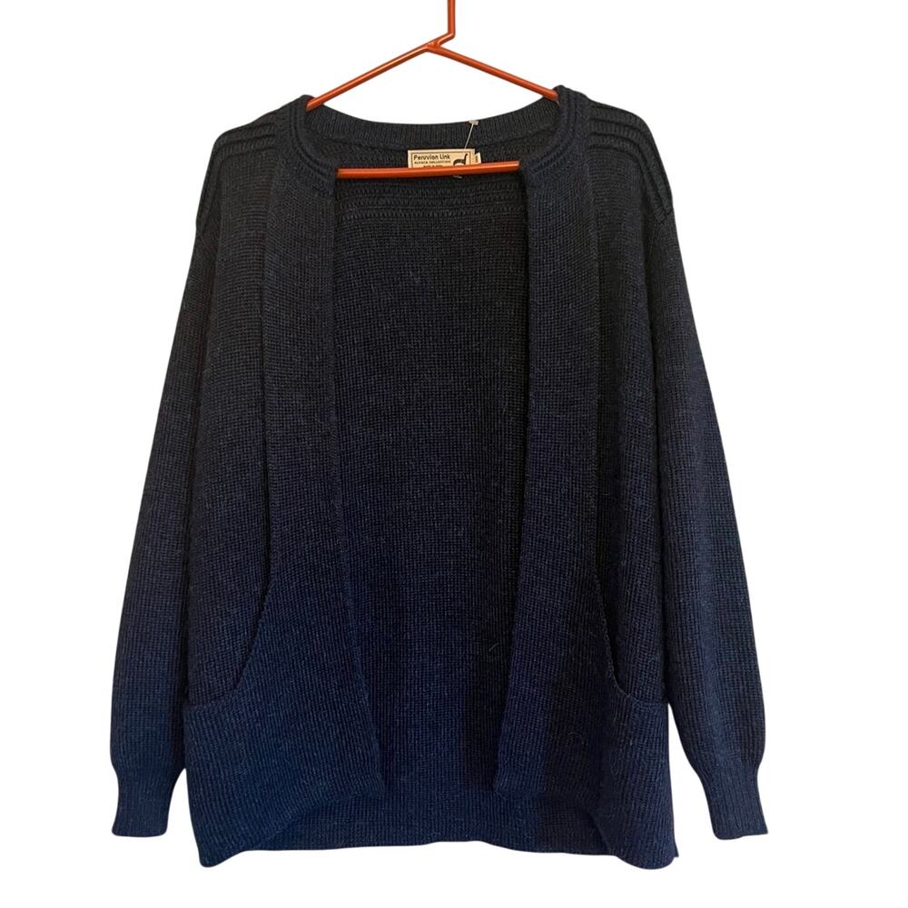 Peruvian Link Alpaca Cardigan Sweater Navy Blue Purple Multi Womens One Size NWT